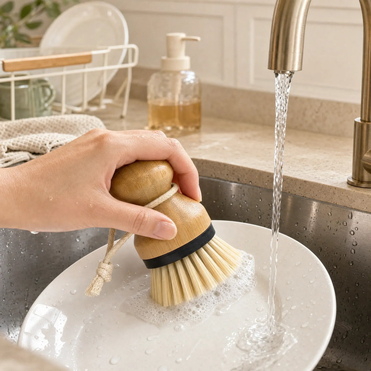 Bamboo Palm Dish Brush Scrubber cleaning brushes for SueChef kitchenware