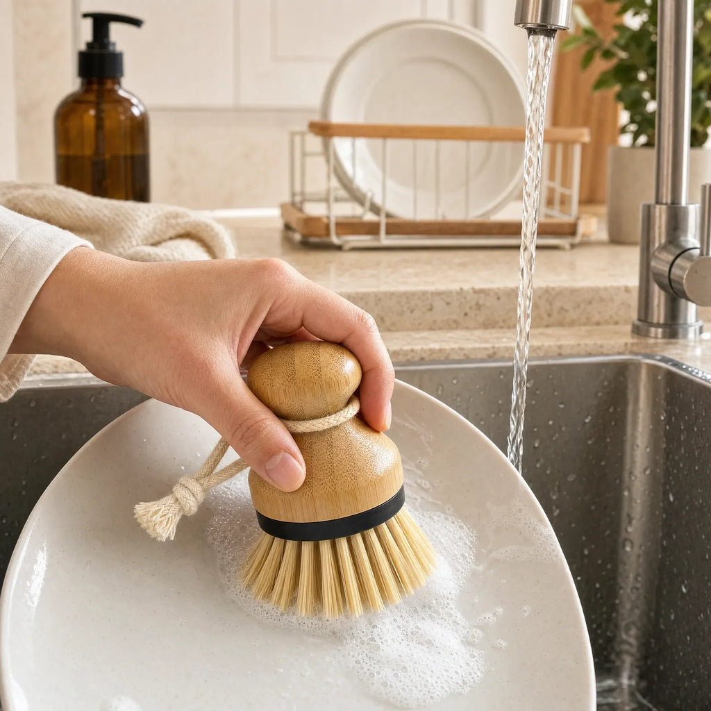 Bamboo Palm Dish Brush Scrubber cleaning brushes for SueChef kitchenware