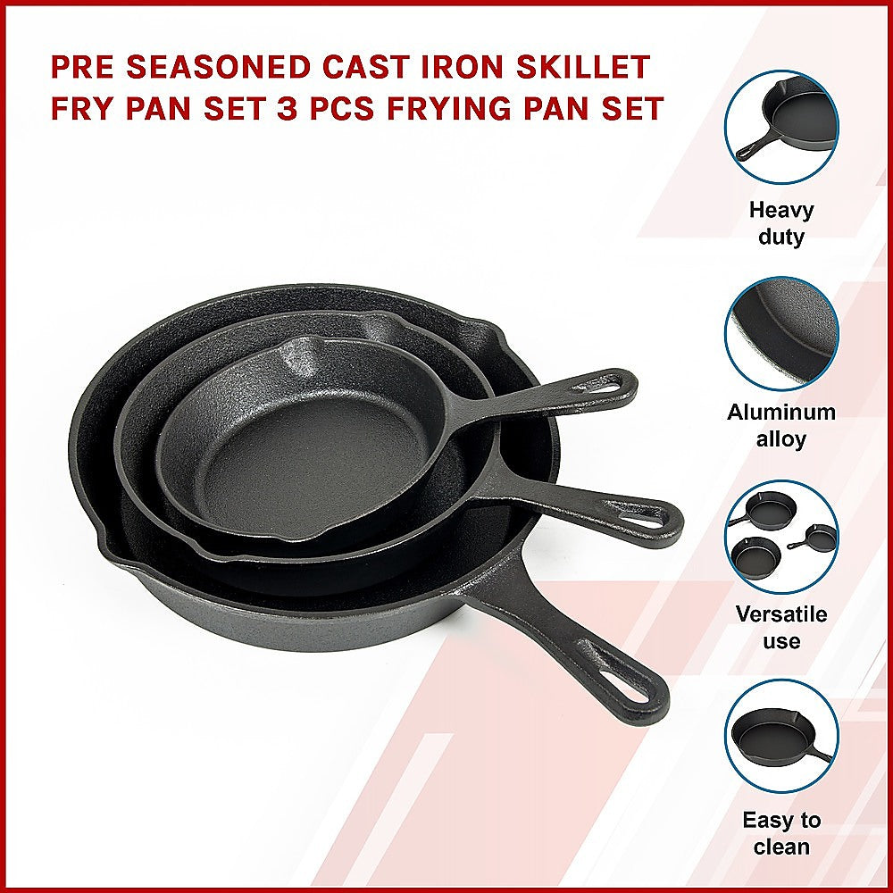 NNEDSZ Pre Seasoned Cast Iron Skillet Fry Pan Set 3 Pcs Frying Pan Set-2