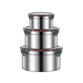 NNEDSZ Brown 3-Piece 304 Stainless Steel Food Storage Set with Leak-Proof Lids – Round Design for Fridge and Meal Prep