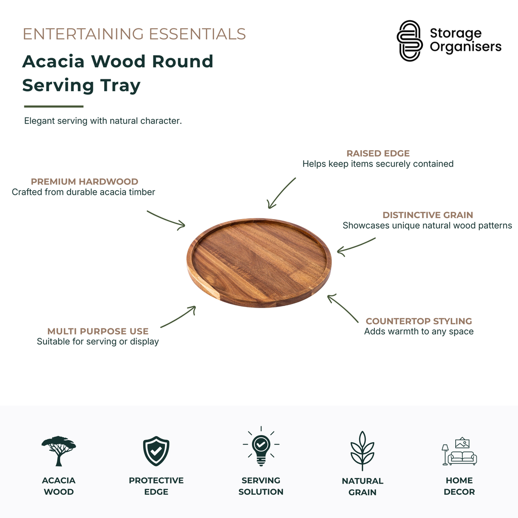 Acacia Wood Round Serving Tray serving trays for SueChef kitchenware