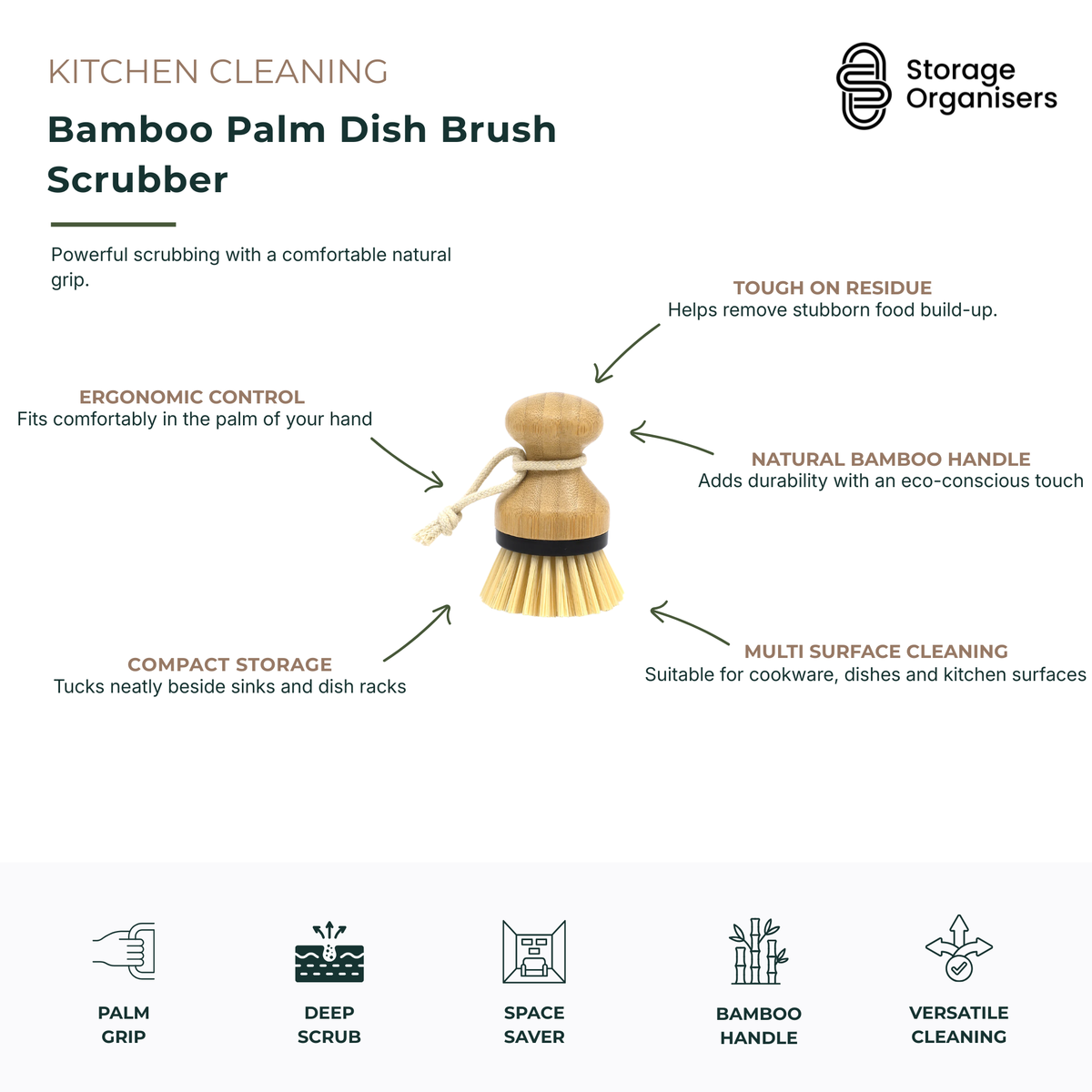 Bamboo Palm Dish Brush Scrubber cleaning brushes for SueChef kitchenware