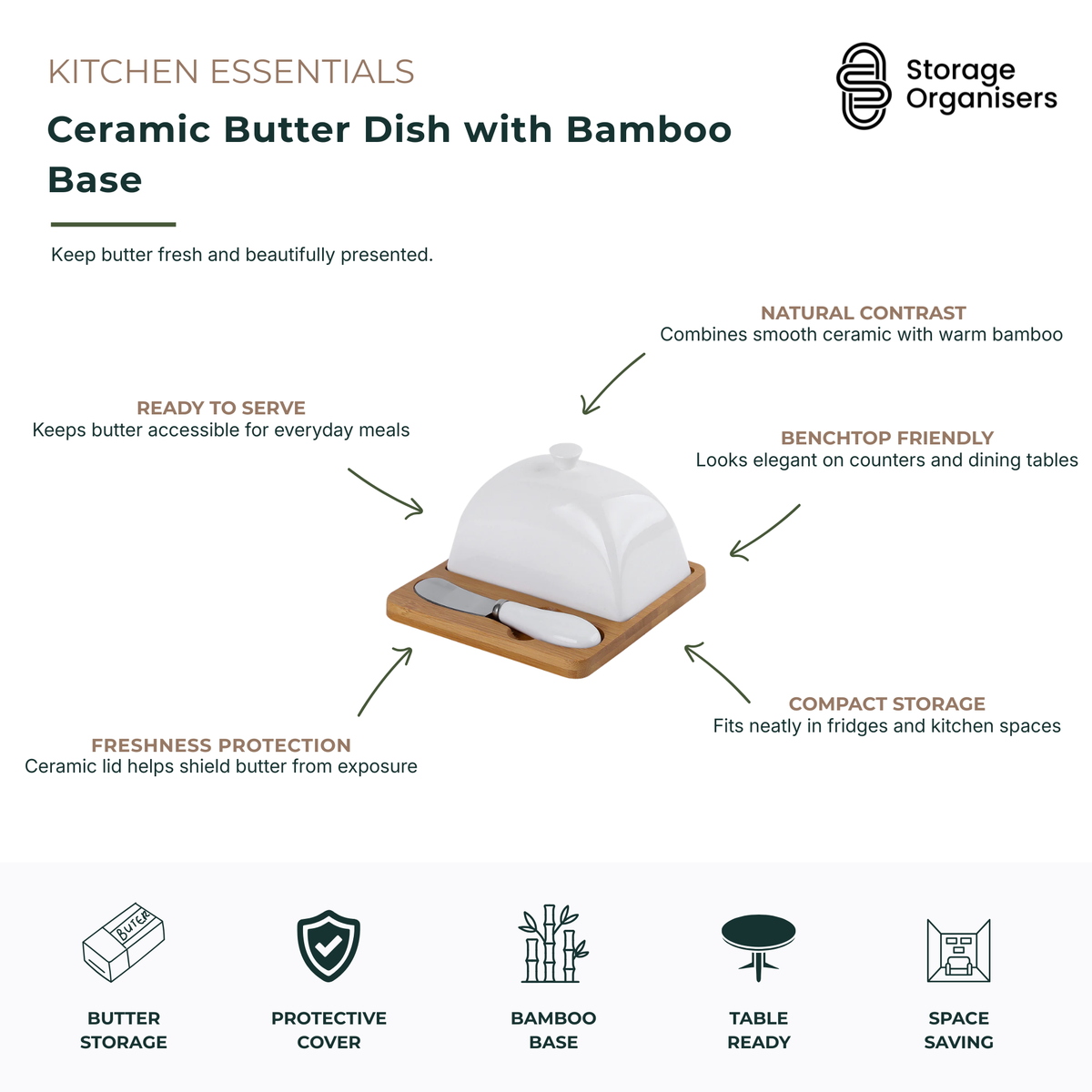 Ceramic Butter Dish with Bamboo Base butter dishes for SueChef kitchenware