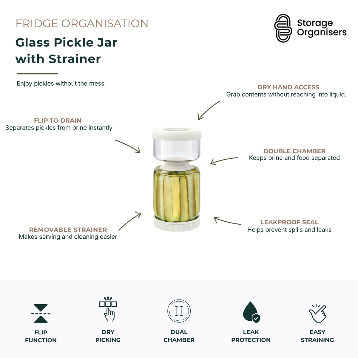 Glass Pickle Jar with Strainer