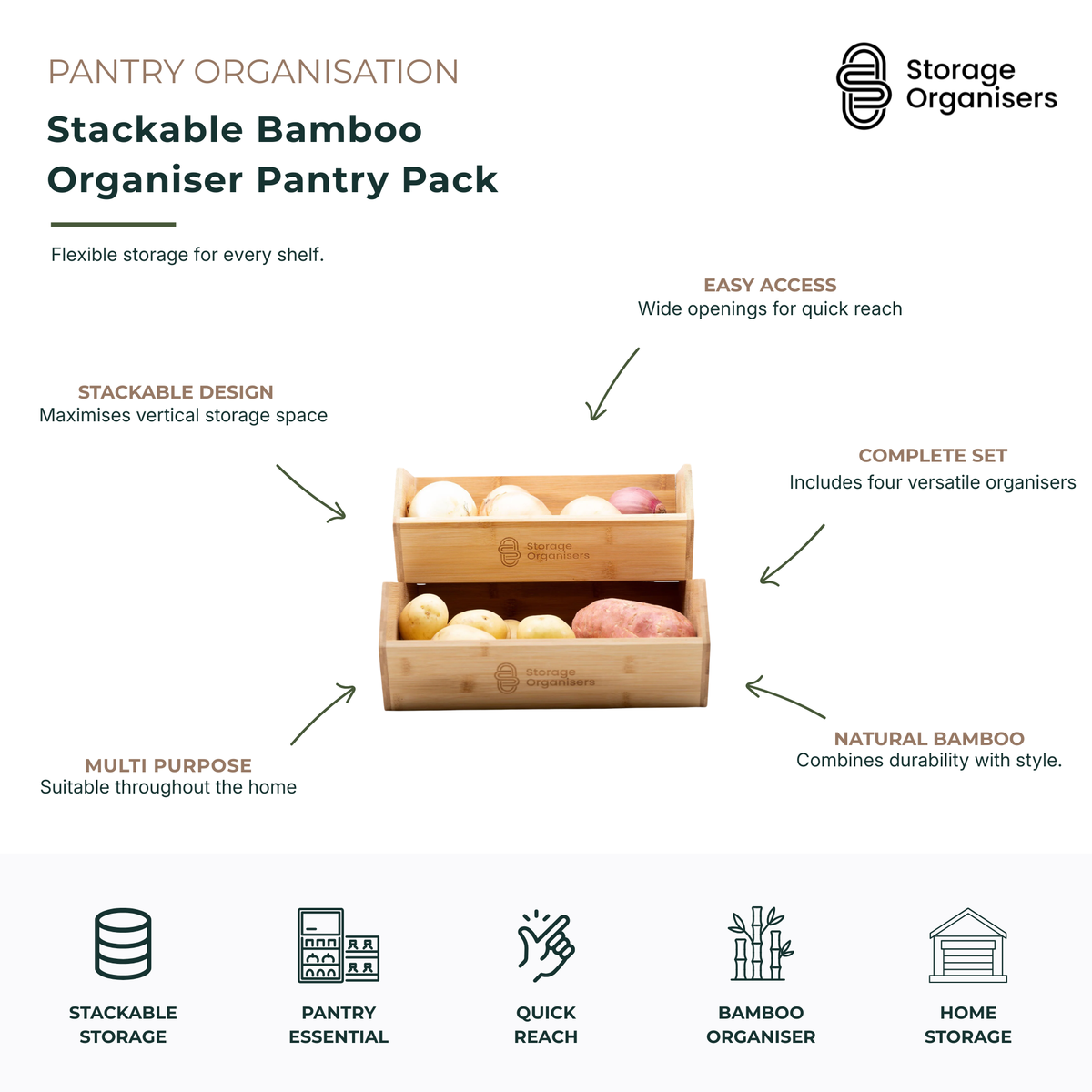 Stackable Bamboo Organiser Pantry Pack